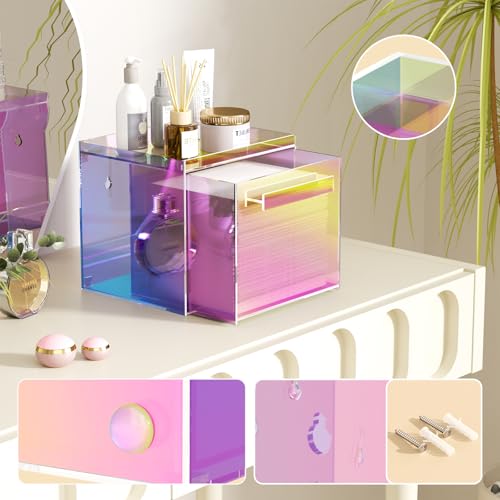 Rainbow Disposable Facial Towel Storage Box Acrylic Towel Container Compatible with Clean Skin Club Clean Towel XL Wall-Mounted Face Towel Organizer with Drawer(Excluding Facial Towels) - Image 4