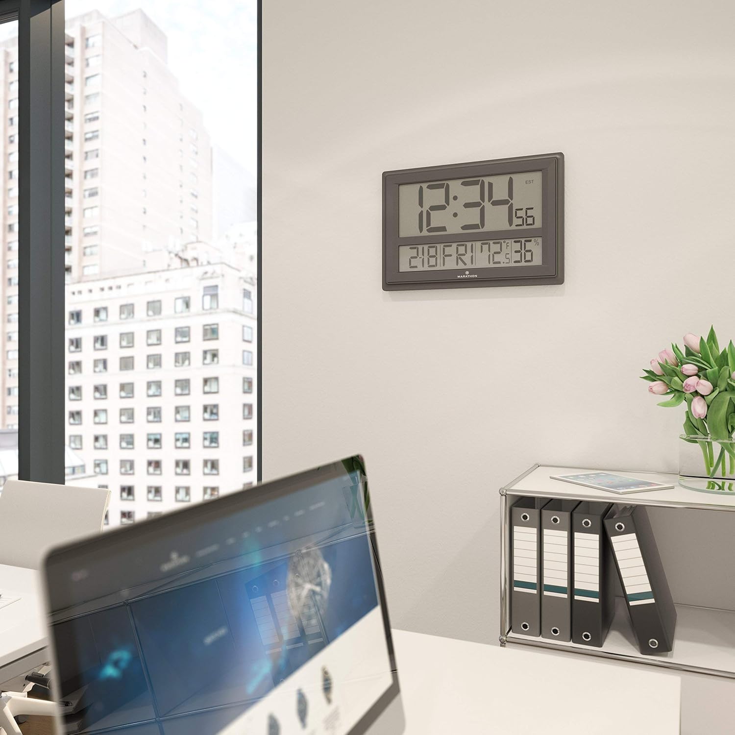 MARATHON Jumbo Atomic Wall Clock with Temperature and Humidity (Black) - Image 2
