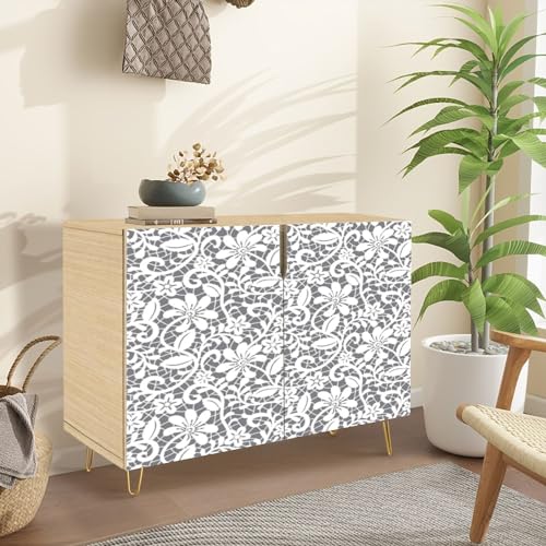 Mid Century Sideboard Buffet Kitchen Storage Cabinet with 2 Doors Ornate Seamless Border Eastern Style Light Beige for Ornamental Cupboard Console Table Bar Cabinet for Dining Room Hallway - Image 2