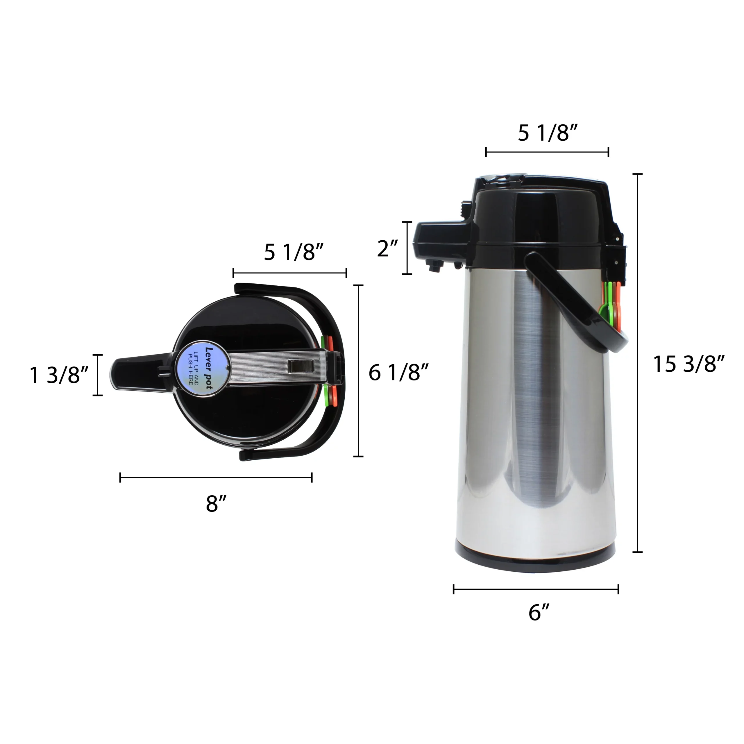 Excellante 2.2 LITER/74 OZ Airpot, Stainless steel Body, Glass Lined, Lever Top - Image 2