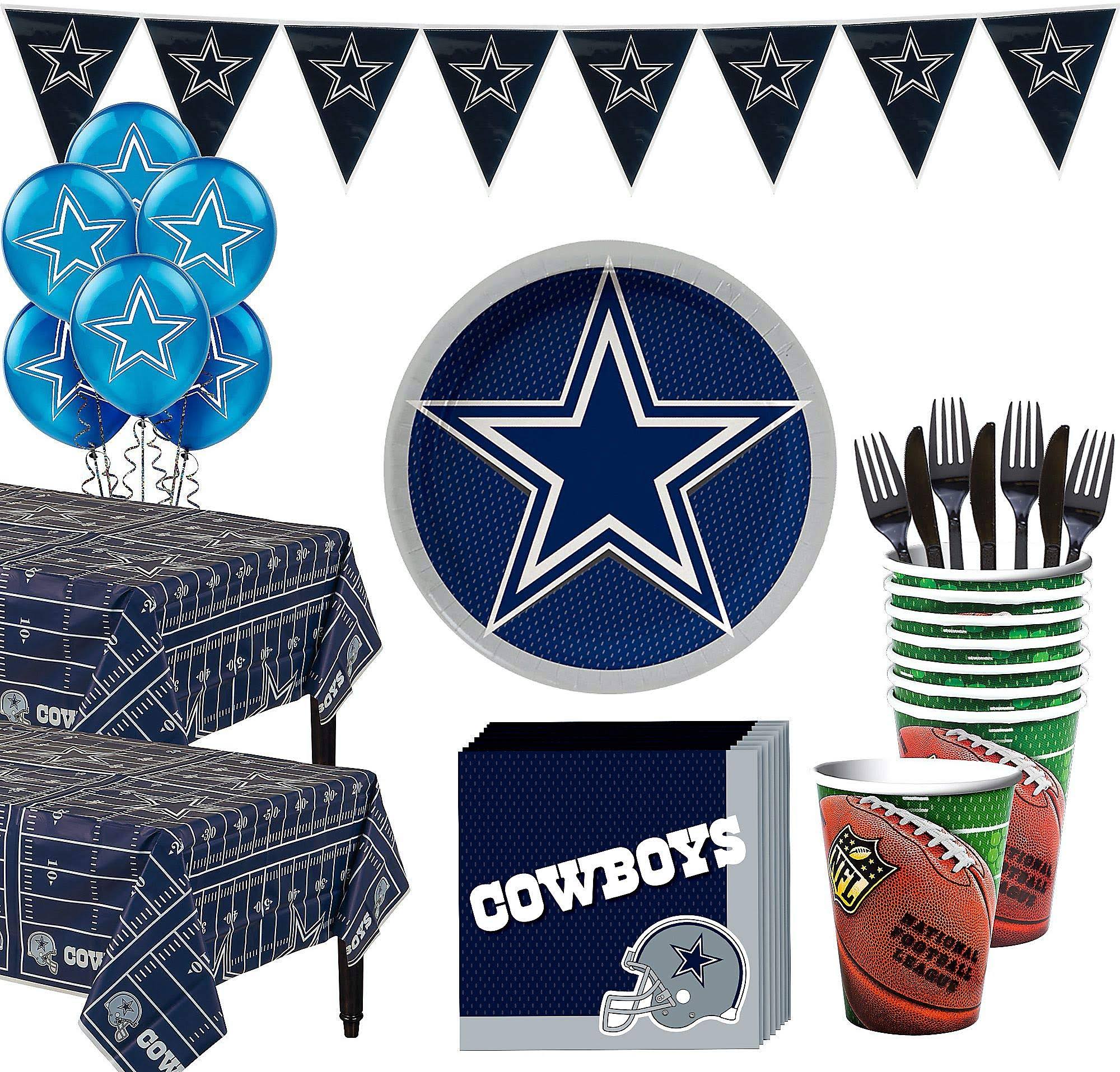 Party City Dallas Cowboys Super Party Supplies for 36 Guests, Include Plates, Napkins, Table Covers, and Balloons