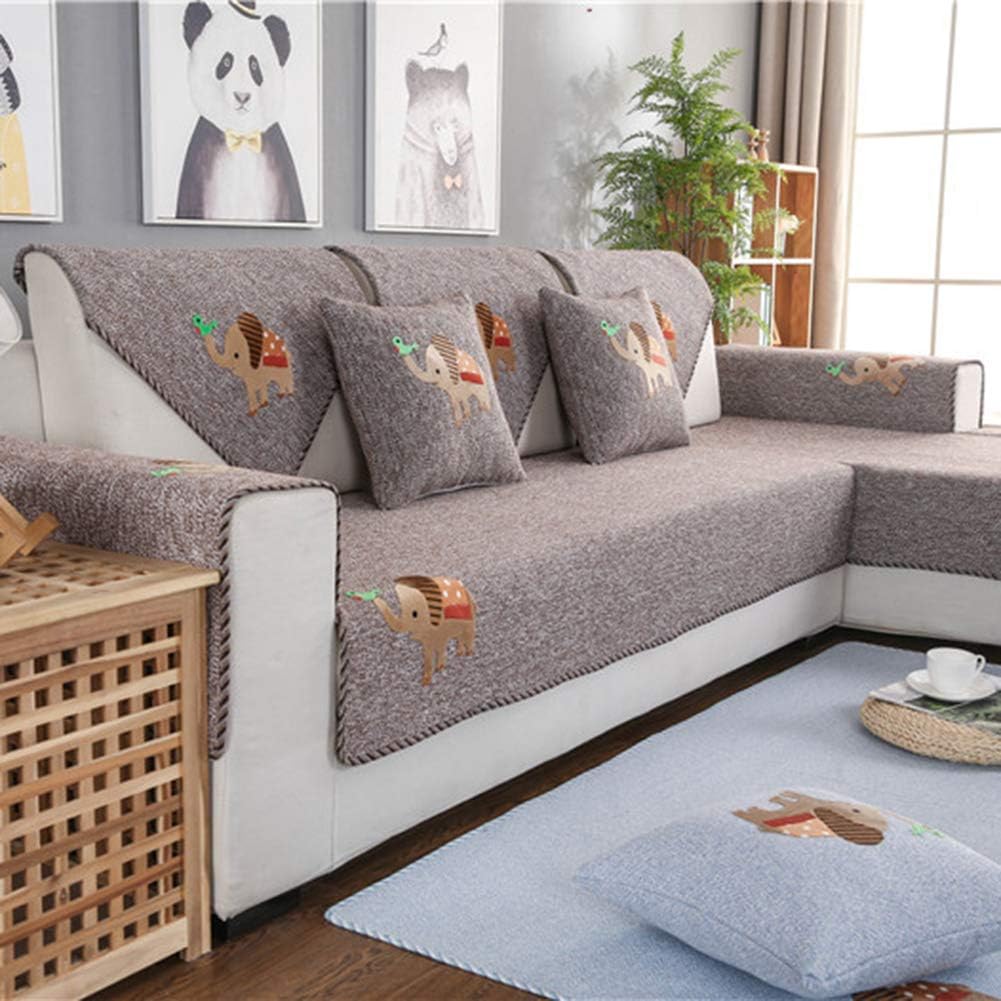 Solid Color Soft Cotton Woven Sectional Couch Cover Non Slip Simple Style Sofa Cover Decorative Home Sofa Loveseat with Small Elephant Pattern-Brown-a 45x45cm - Image 3