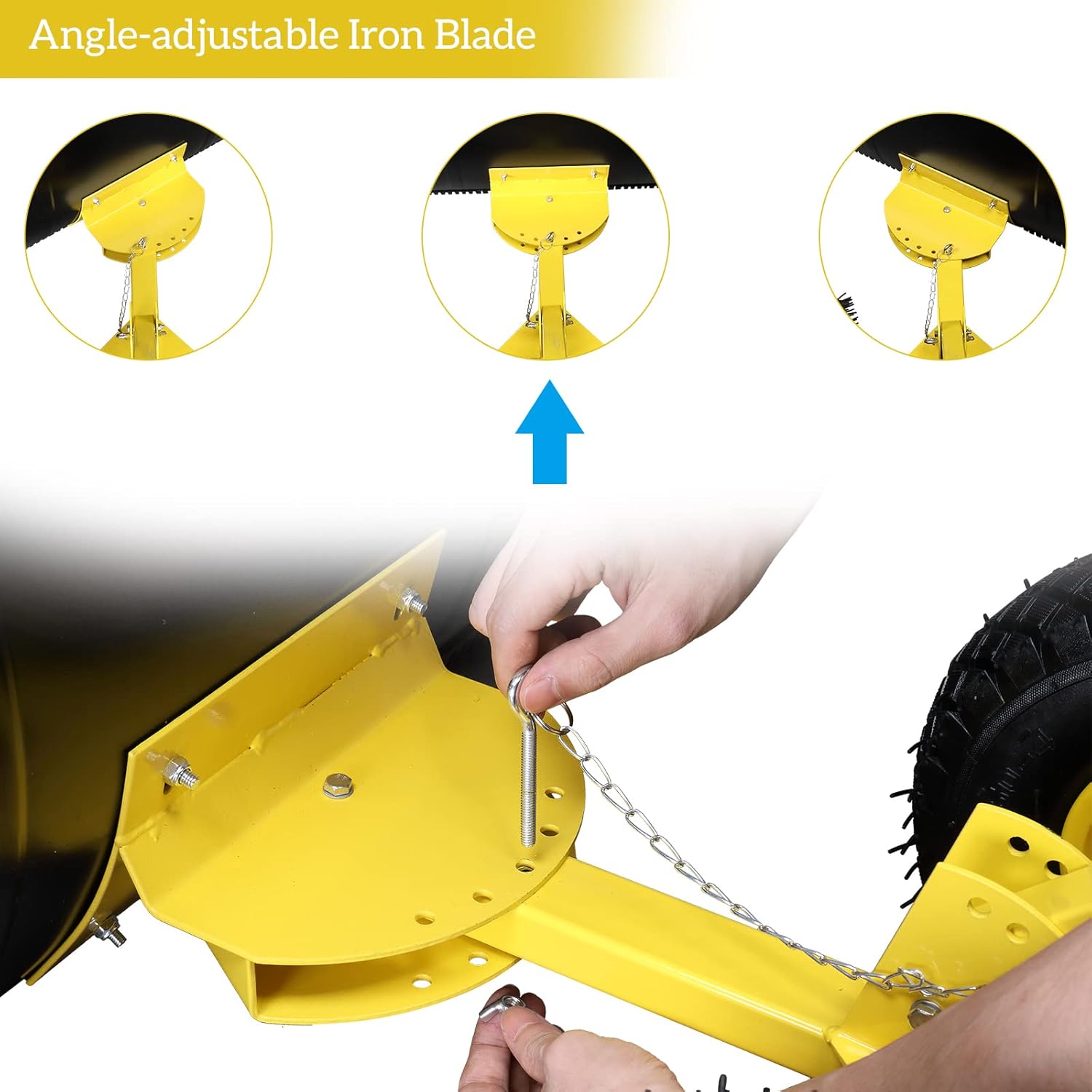 Outvita Snow Shovel with Wheels, 29 Wide 18 Long Snow Plow Shovel Angle & Height Adjustable Padded Handle Efficient Snow Clean Tool for Driveway or Pavement (Yellow) - Image 7