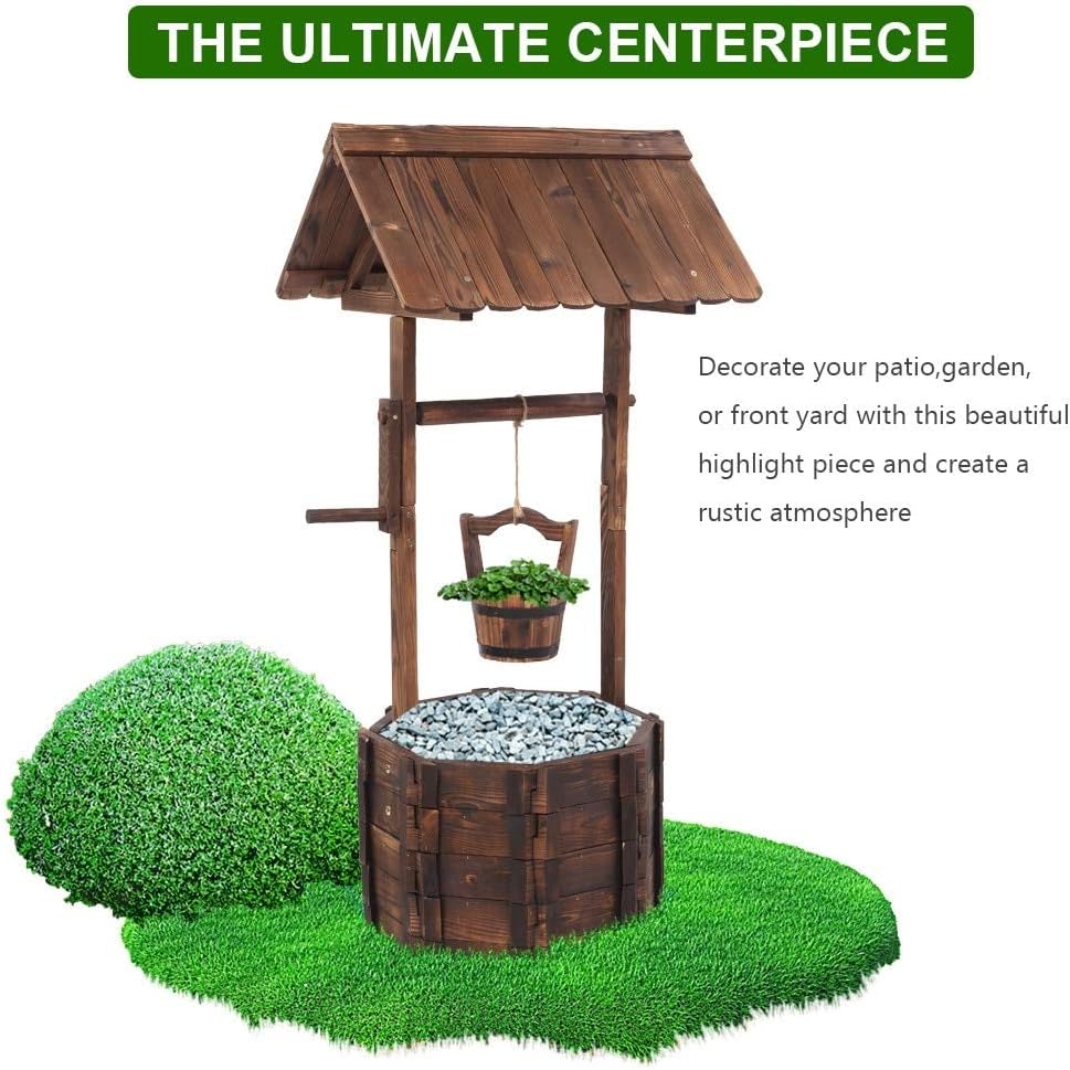 Outdoor Reinforced and Anticorrosive Wooden Wishing Well Flowerpot Multi Color Country Wood Handmade - Image 2