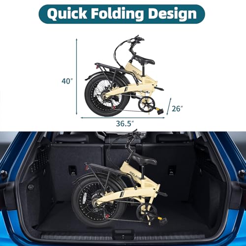 Folding Electric Bike for Adults, 20??3.0 Fat Tire Electric Bicycle, 374.4Wh Battery Ebike, 20MPH Electric Cargo Bike with LCD Color Display & 6 Speed Gears (Fits for 5’0+) - Image 13
