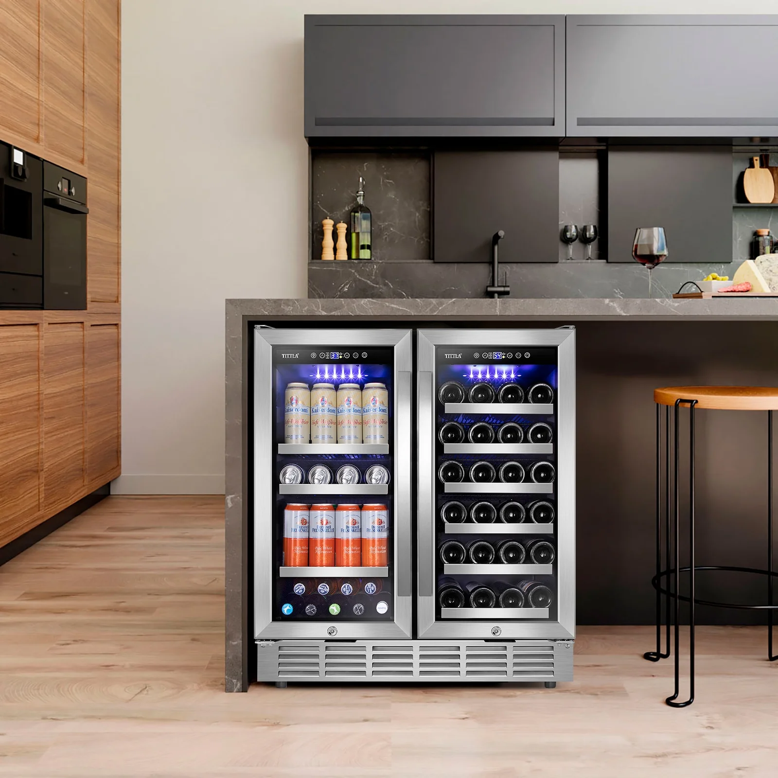 Tittla 30 Inch Wine Fridge, Dual Zone Wine and Beverage Refrigerator with 33 Bottle and 80 Can Wine Cooler Under Counter Freestanding - Image 15