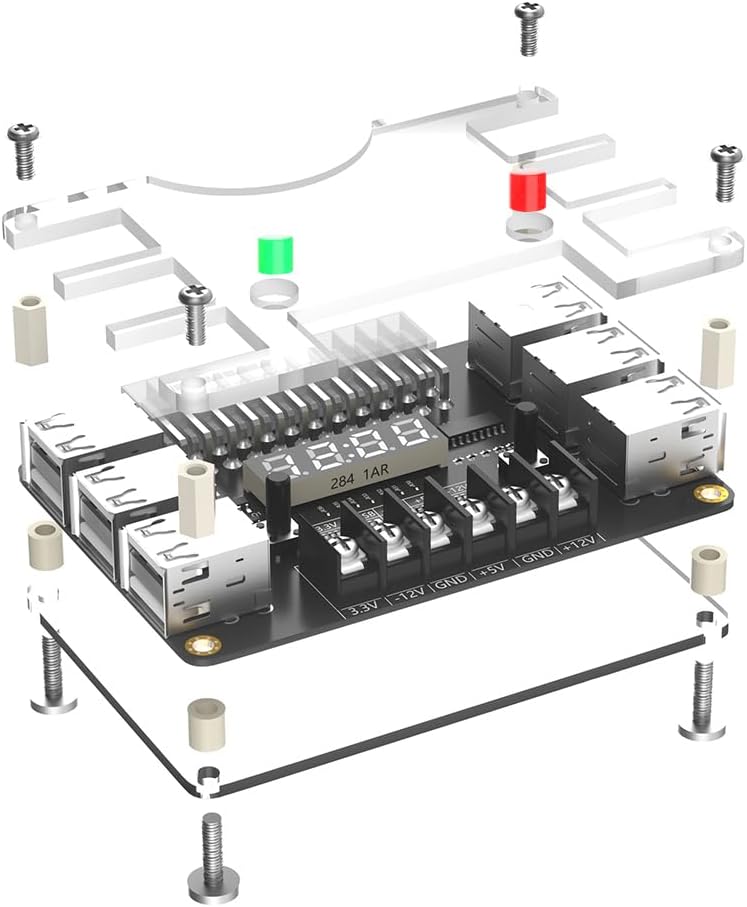 New Version ATX Power Supply Breakout Board and Acrylic Case Kit with 3.3V, 5V, 12V,-12V Output Voltage and 12 Ports USB, 3A Maximum Output - Image 5