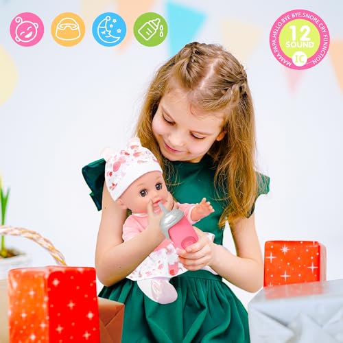 Baby Doll Toys Set, 14 Doll Toys, 25Pcs Dolls Care Toy Playset, Toddlers Toy Doll Set Incl Cradle Crib, High Chair, Milk Bottle, Pacifier, Diaper, Baby Gift for Age 3 4 5 6+ Years Old Girls Boys - Image 11