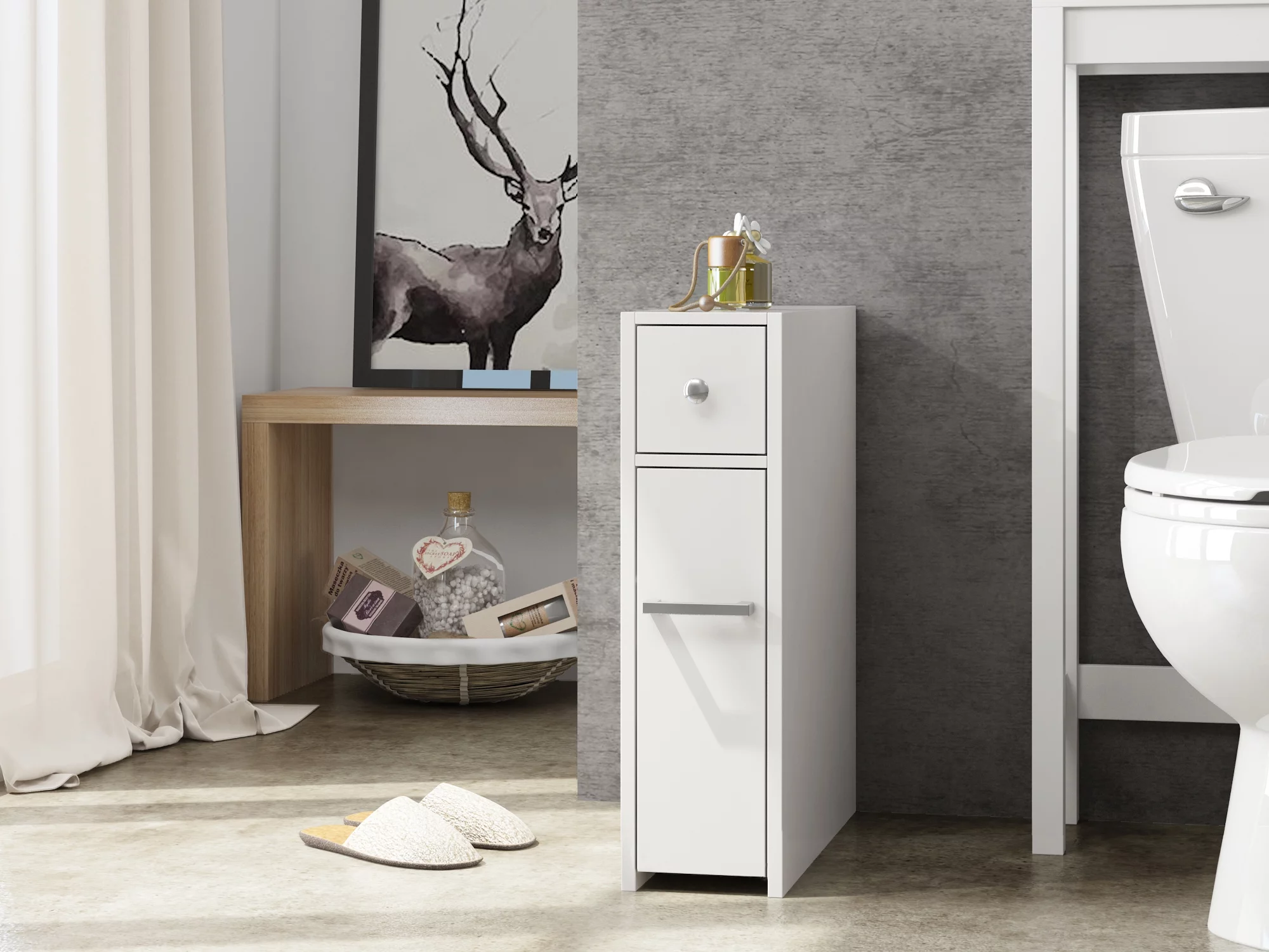 Spirich Home Slim Bathroom Storage Cabinet, Free Standing Toilet Paper Holder, Bathroom Cabinet Slide Out Drawer Storage,White - Image 2