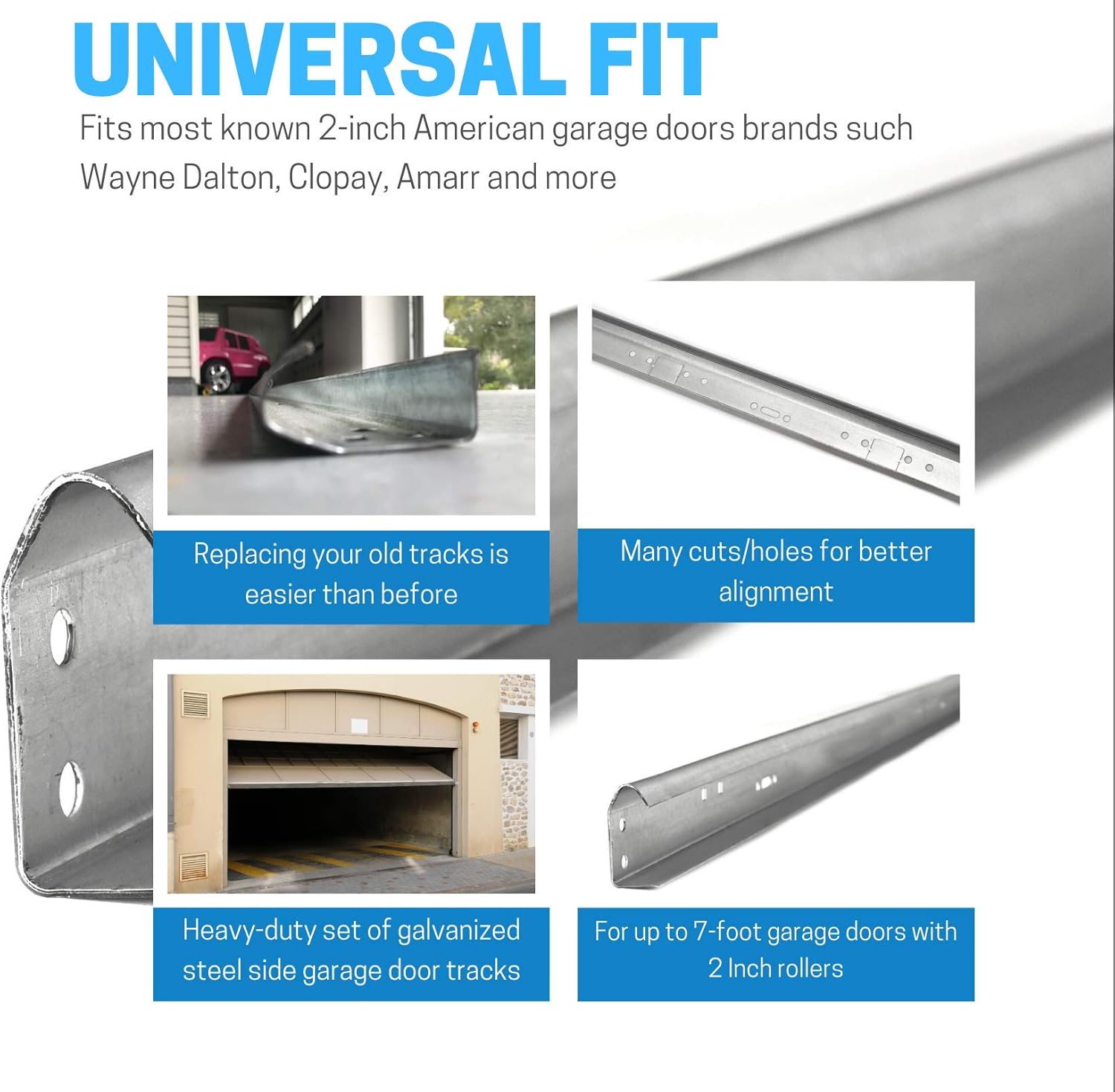Garage Door Vertical Track Replacement ?C Set of Left and Right for 7 Foot Tall – Garage Door Rails Galvanized Steel Hardware Door Rails for Residential/Light Commercial Side Tracks for 2-inch Rollers - Image 8