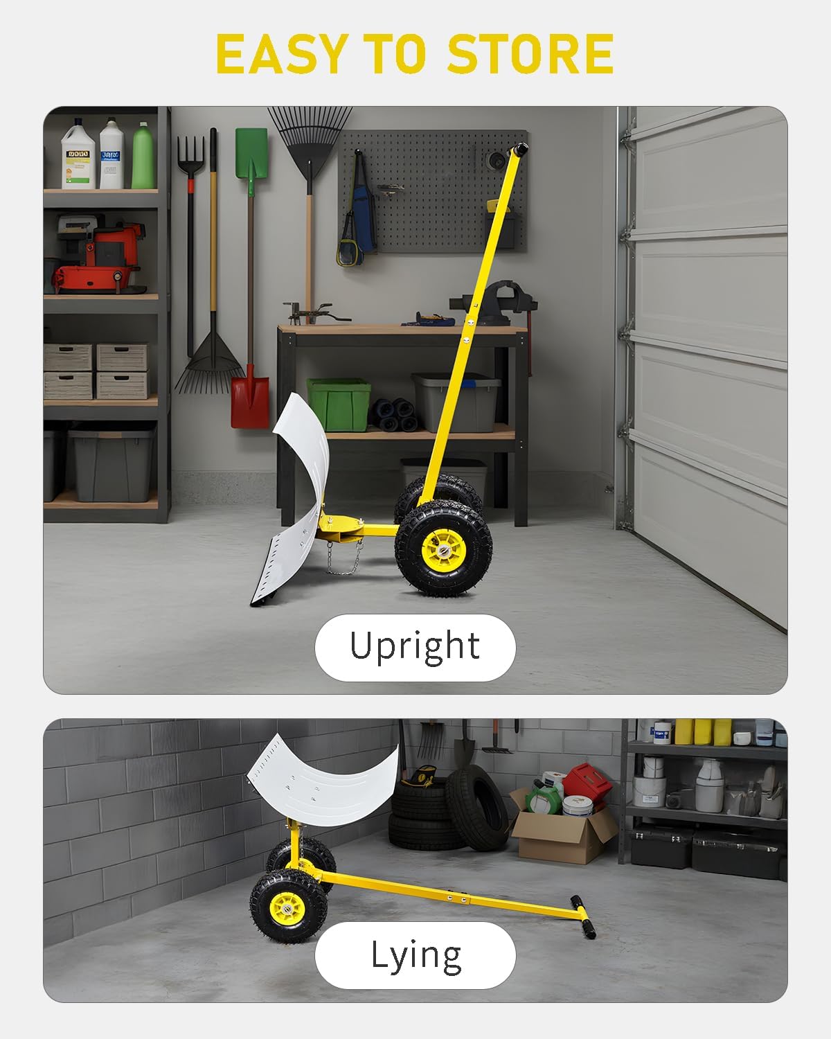 Outvita Snow Shovel with Wheels, 29 Wide 18 Long Snow Plow Shovel Angle & Height Adjustable Padded Handle Efficient Snow Clean Tool for Driveway or Pavement (Yellow) - Image 21