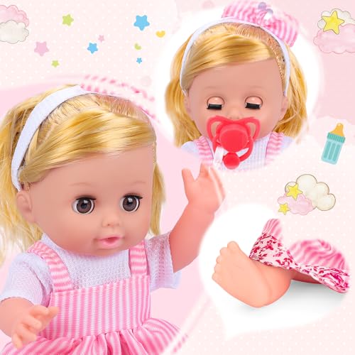 Baby Doll Toys Set, 14 Doll Toys, 25Pcs Dolls Care Toy Playset, Toddlers Toy Doll Set Incl Cradle Crib, High Chair, Milk Bottle, Pacifier, Diaper, Baby Gift for Age 3 4 5 6+ Years Old Girls Boys - Image 28