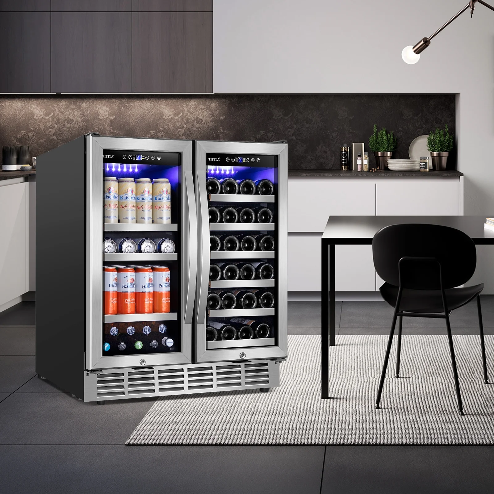 Tittla 30 Inch Wine Fridge, Dual Zone Wine and Beverage Refrigerator with 33 Bottle and 80 Can Wine Cooler Under Counter Freestanding - Image 13